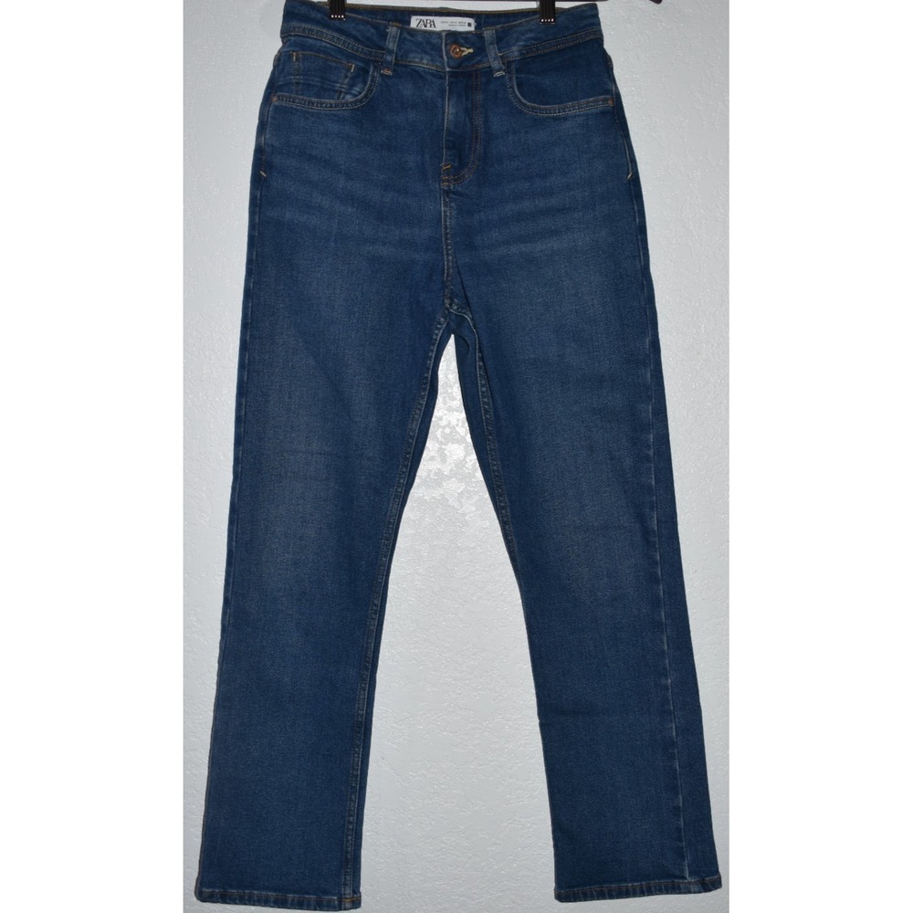 Zara 4 Straight‎ Leg Denim Jeans High Rise Medium Wash Cotton Stretch 5-pocket
